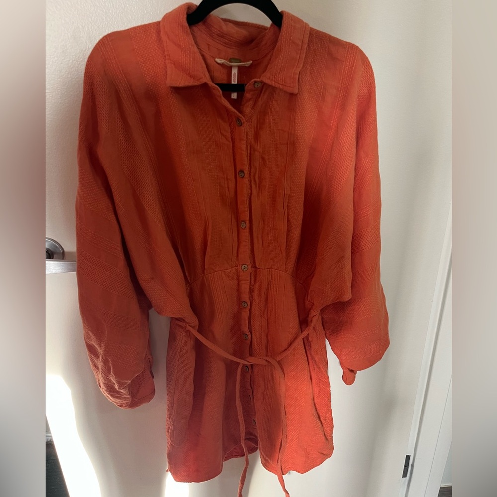 Free People Orange Button Down Mini Dress Size L